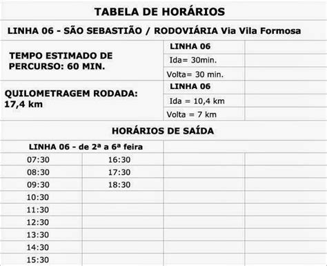 Horários e itinerário da rota São Sebastião .